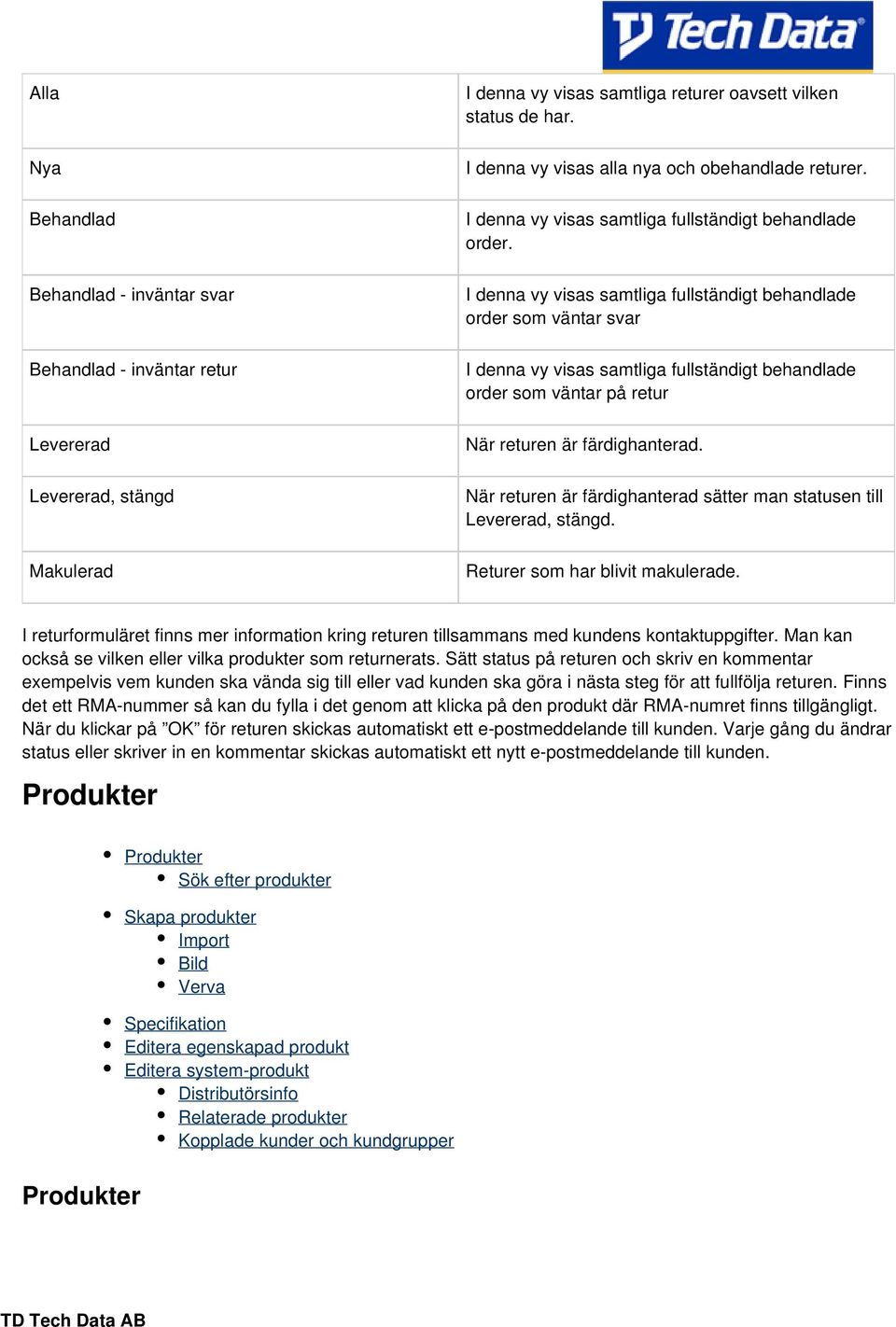 I denna vy visas samtliga fullständigt behandlade order som väntar svar I denna vy visas samtliga fullständigt behandlade order som väntar på retur När returen är färdighanterad.