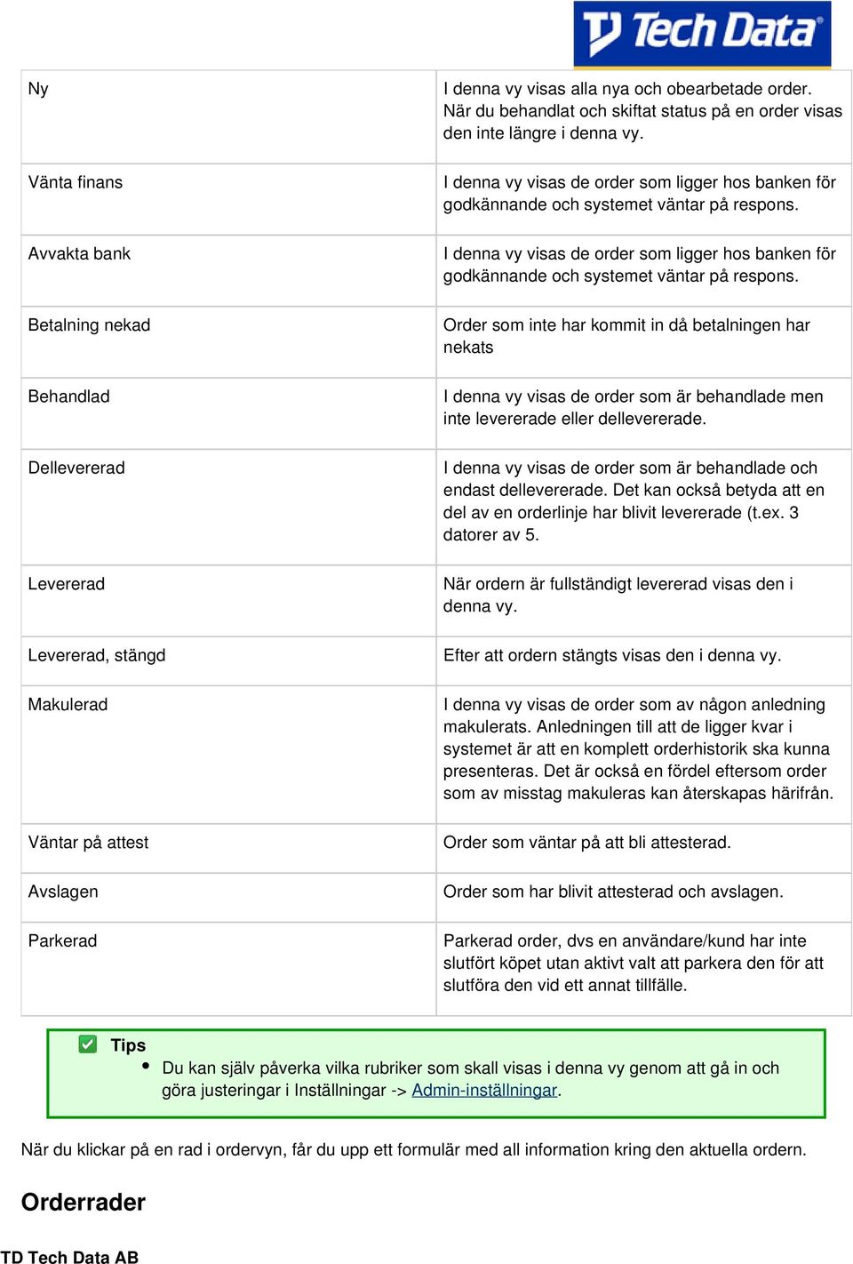 I denna vy visas de order som ligger hos banken för godkännande och systemet väntar på respons.