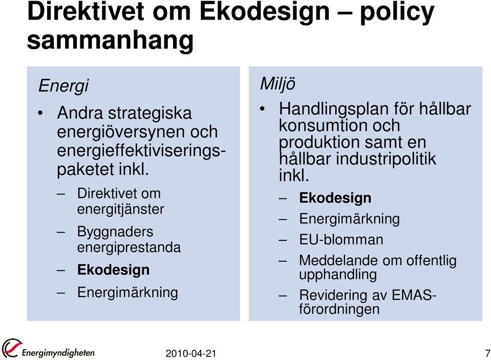 Direktivet om energitjänster Byggnaders energiprestanda Ekodesign Energimärkning Miljö Handlingsplan