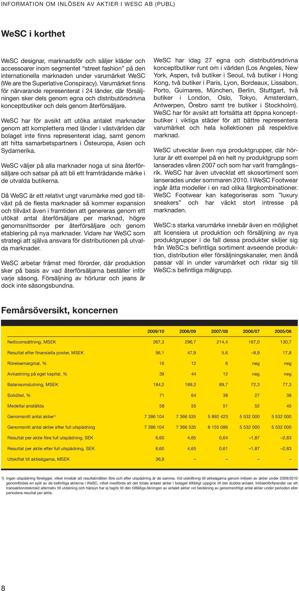 WeSC har för avsikt att utöka antalet marknader genom att komplettera med länder i västvärlden där bolaget inte finns representerat idag, samt genom att hitta samarbetspartners i Östeuropa, Asien och