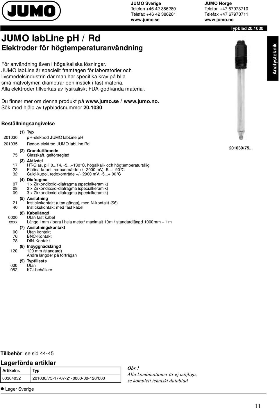 Alla elektroder tillverkas av fysikaliskt FDA-godkända material. Typblad 20.1030 Analysteknik Du finner mer om denna produkt på /. Sök med hjälp av typbladsnummer 20.