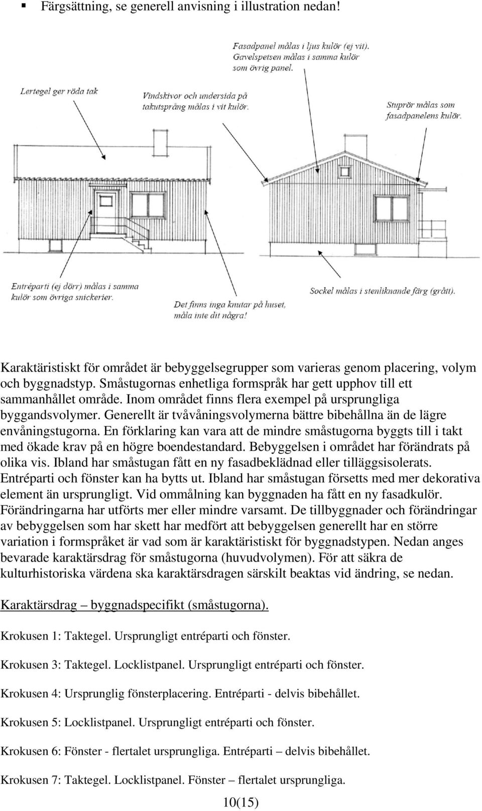 Generellt är tvåvåningsvolymerna bättre bibehållna än de lägre envåningstugorna. En förklaring kan vara att de mindre småstugorna byggts till i takt med ökade krav på en högre boendestandard.