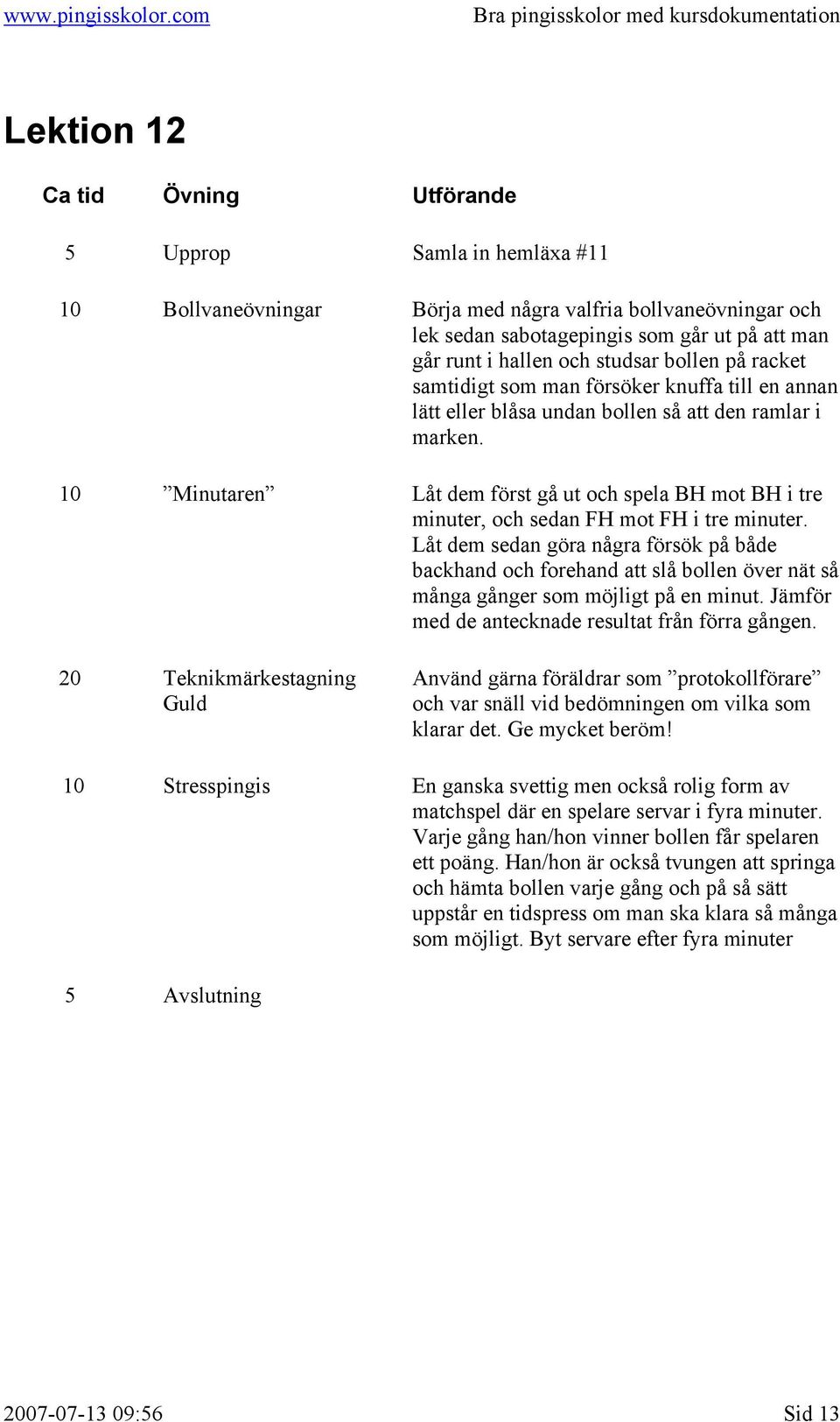 10 Minutaren Låt dem först gå ut och spela BH mot BH i tre minuter, och sedan FH mot FH i tre minuter.