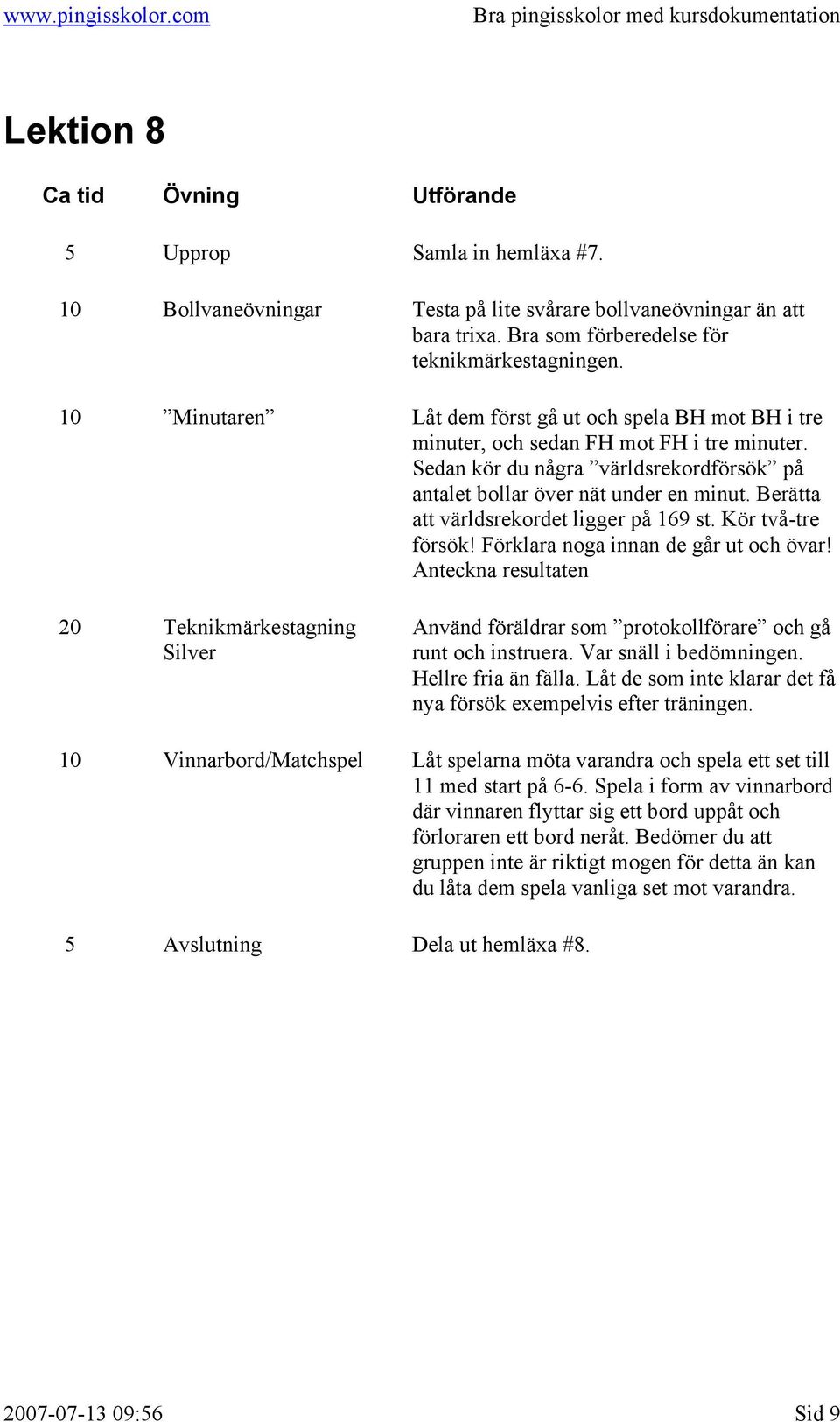 Berätta att världsrekordet ligger på 169 st. Kör två-tre försök! Förklara noga innan de går ut och övar!