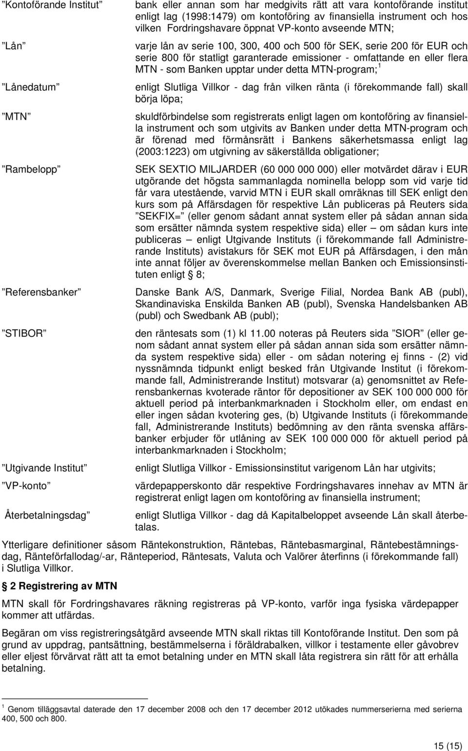 statligt garanterade emissioner - omfattande en eller flera MTN - som Banken upptar under detta MTN-program; 1 enligt Slutliga Villkor - dag från vilken ränta (i förekommande fall) skall börja löpa;