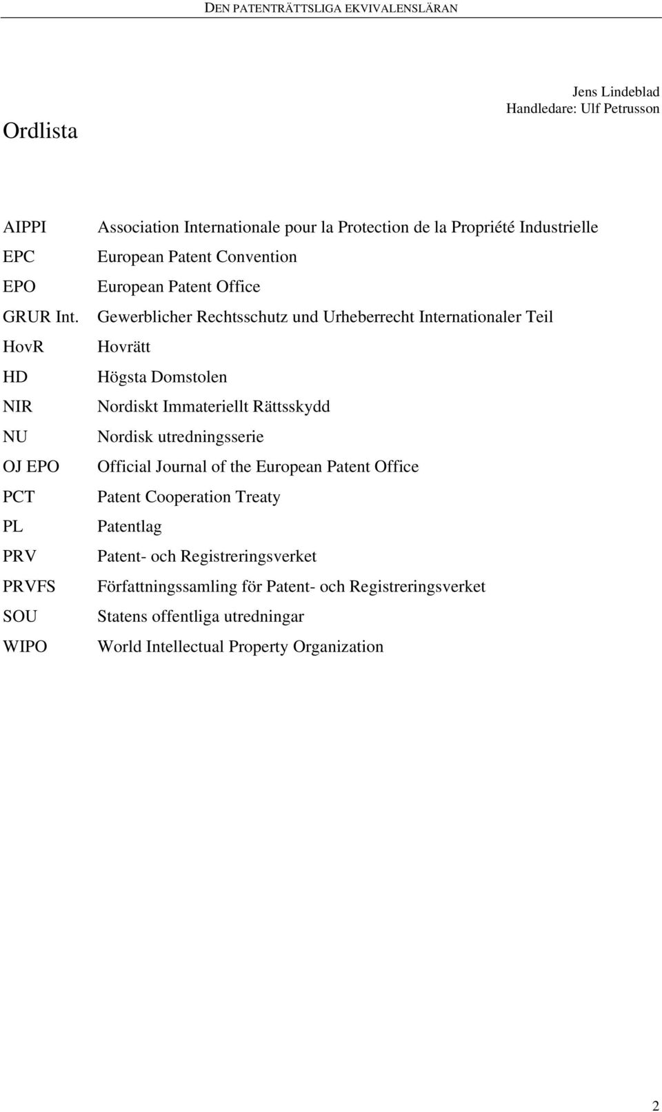 Patent Office Gewerblicher Rechtsschutz und Urheberrecht Internationaler Teil Hovrätt Högsta Domstolen Nordiskt Immateriellt Rättsskydd Nordisk utredningsserie