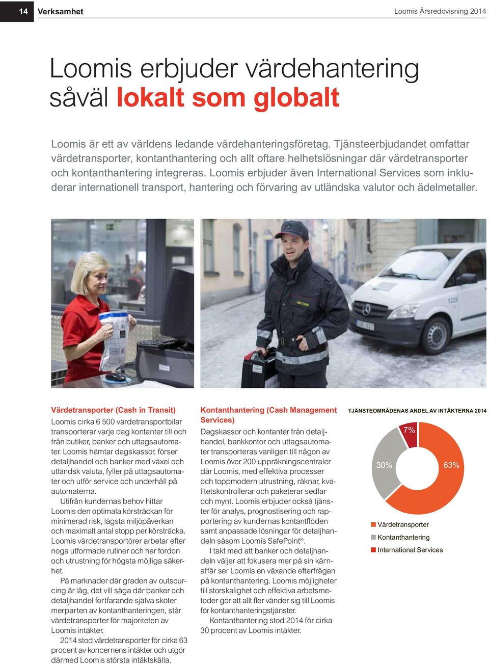 Loomis erbjuder även International Services som inklu derar internationell transport, hantering och förvaring av utländska valutor och ädelmetaller.