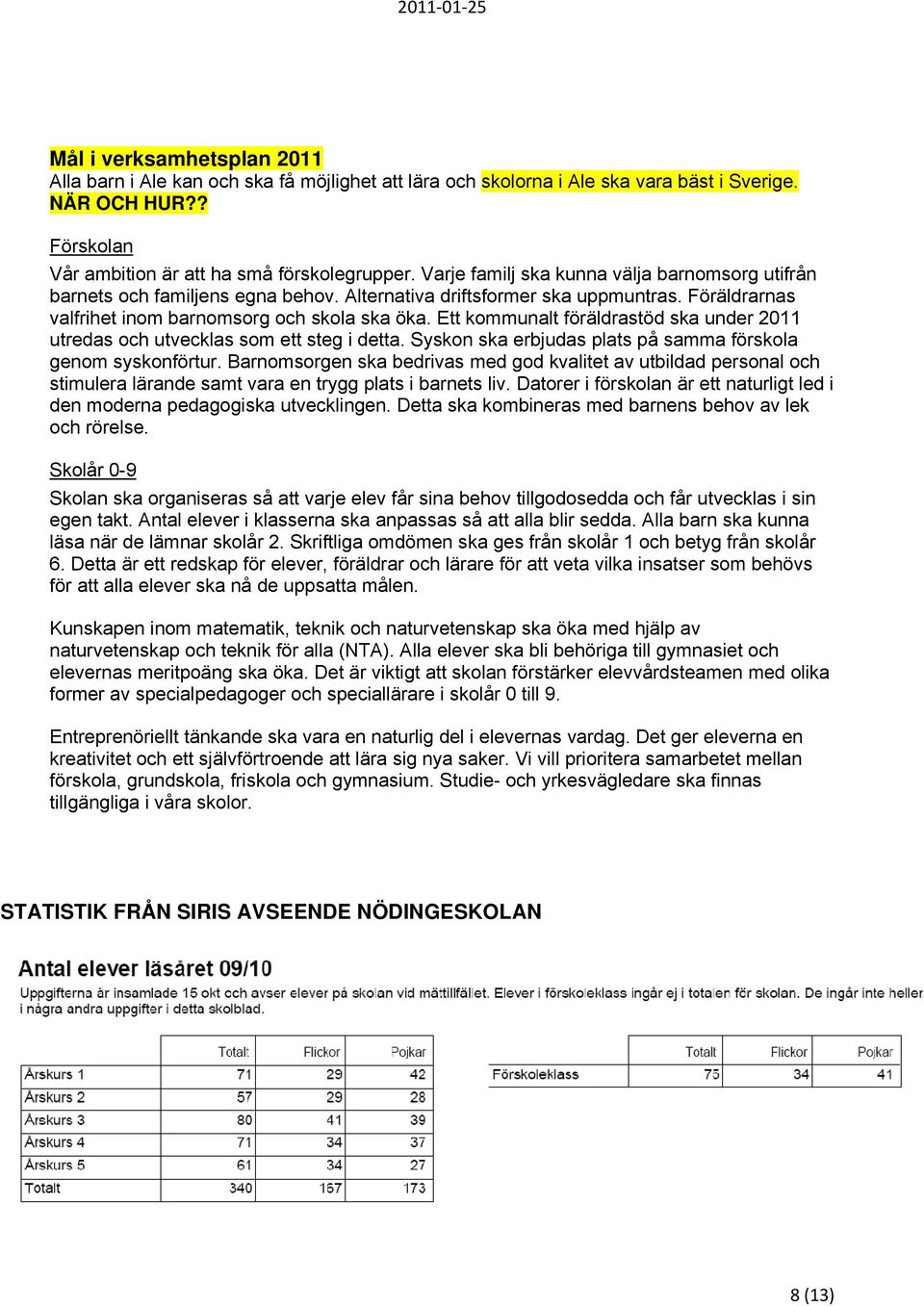 Ett kommunalt föräldrastöd ska under 2011 utredas och utvecklas som ett steg i detta. Syskon ska erbjudas plats på samma förskola genom syskonförtur.