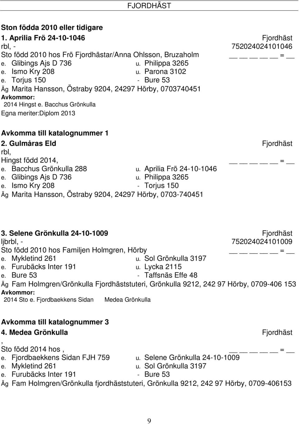 Gulmåras Eld Fjordhäst rbl, Hingst född 2014, e. Bacchus Grönkulla 288 u. Aprilia Frö 24-10-1046 e. Glibings Ajs D 736 u. Philippa 3265 e.