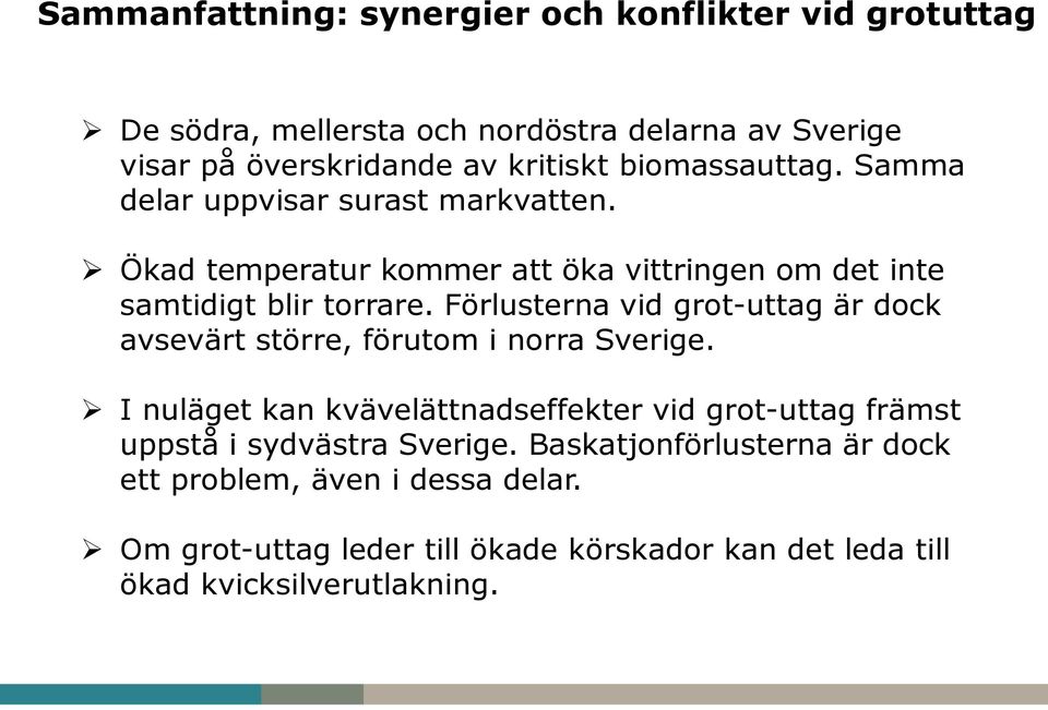 Förlusterna vid grot-uttag är dock avsevärt större, förutom i norra Sverige.