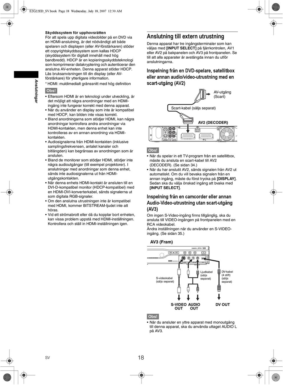 och displayen (eller AV-förstärkaren) stöder ett copyrightskyddssystem som kallas HDCP (skyddssystem för digitalt innehåll med hög bandbredd).