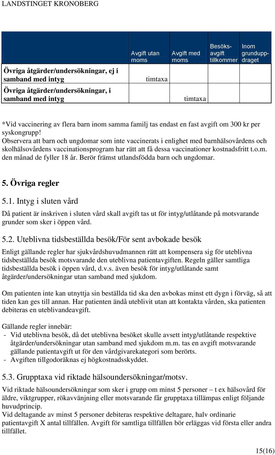 Observera att barn och ungdomar som inte vaccinerats i enlighet med barnhälsovårdens och skolhälsovårdens vaccinationsprogram har rätt att få dessa vaccinationer kostnadsfritt t.o.m. den månad de fyller 18 år.