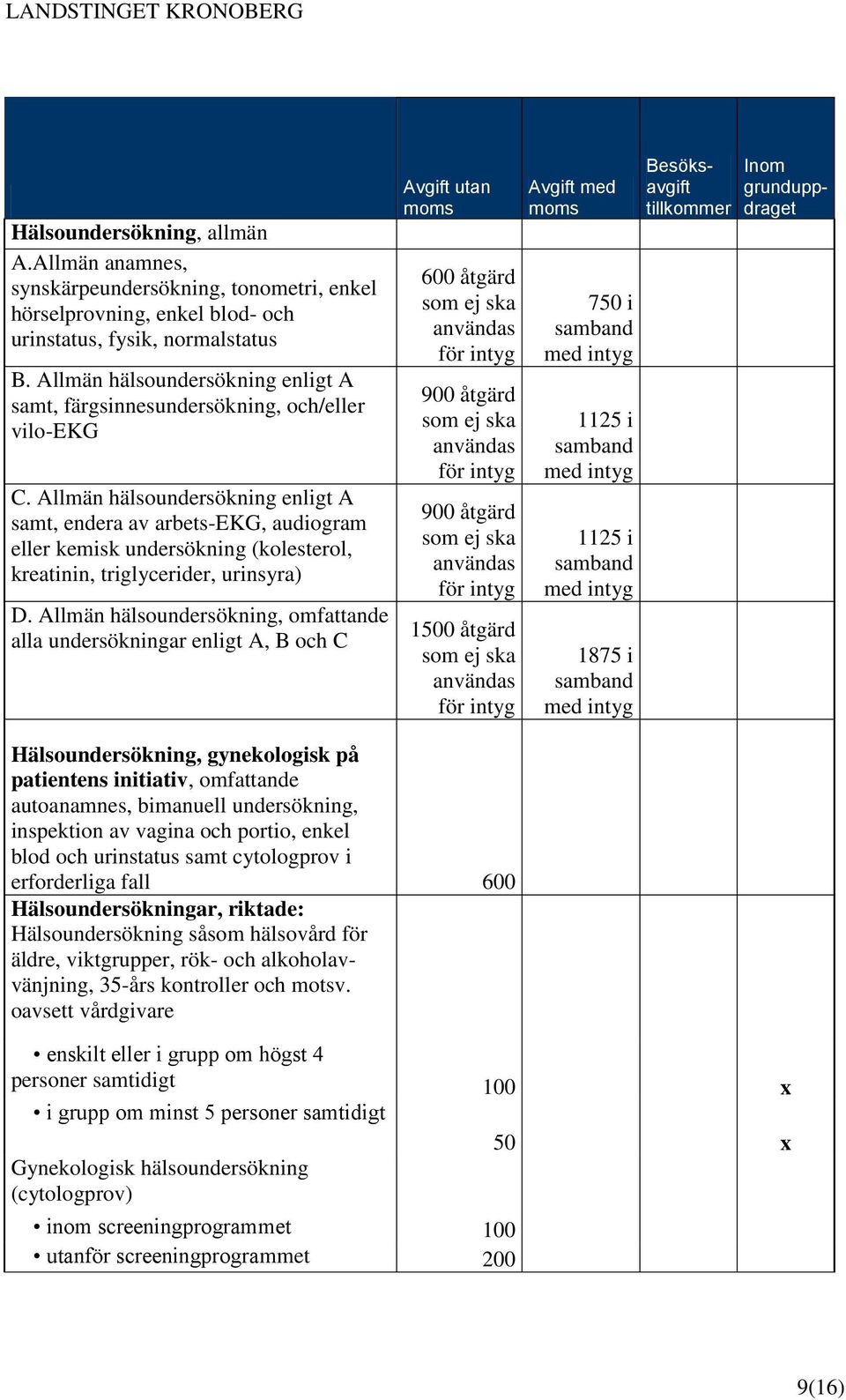 Allmän hälsoundersökning enligt A samt, endera av arbets-ekg, audiogram eller kemisk undersökning (kolesterol, kreatinin, triglycerider, urinsyra) D.