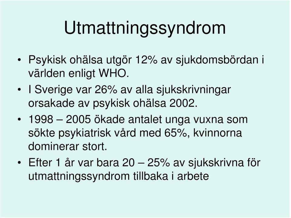 1998 2005 ökade antalet unga vuxna som sökte psykiatrisk vård med 65%, kvinnorna