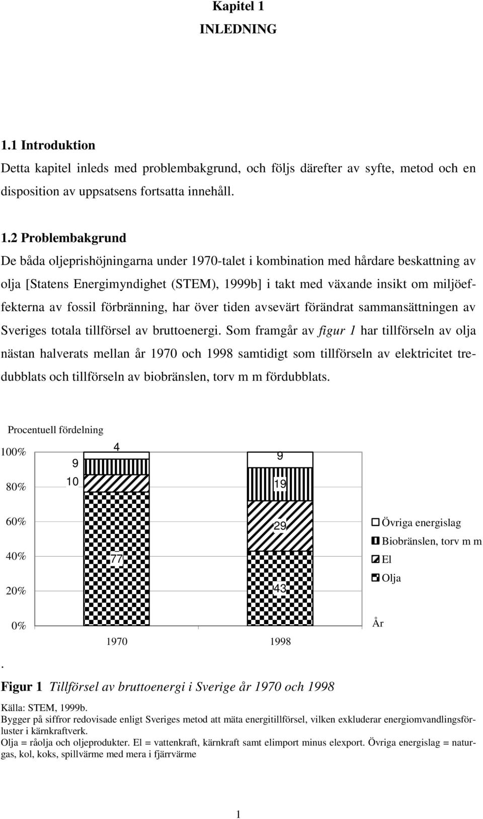 1 Introduktion Detta kapitel inleds med problembakgrund, och följs därefter av syfte, metod och en disposition av uppsatsens fortsatta innehåll. 1.