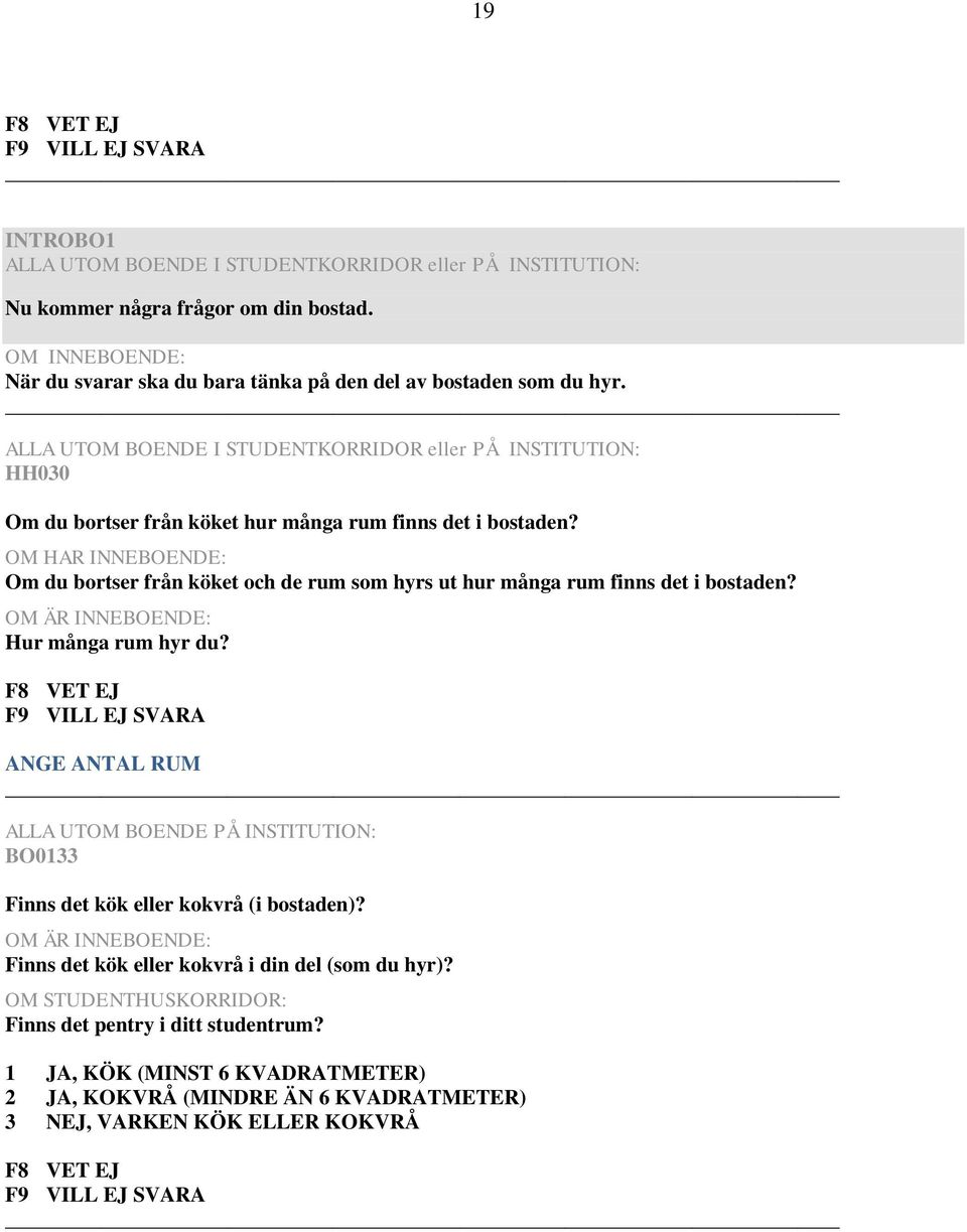 OM HAR INNEBOENDE: Om du bortser från köket och de rum som hyrs ut hur många rum finns det i bostaden? OM ÄR INNEBOENDE: Hur många rum hyr du?