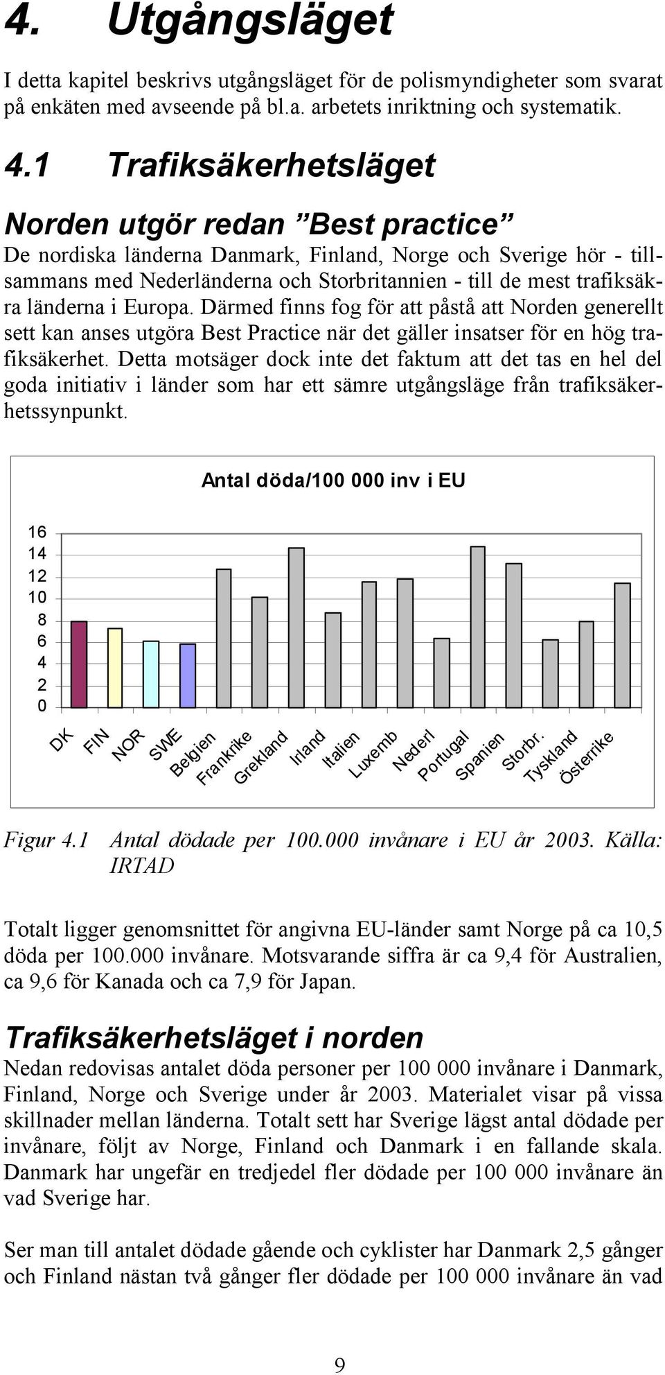 länderna i Europa. Därmed finns fog för att påstå att Norden generellt sett kan anses utgöra Best Practice när det gäller insatser för en hög trafiksäkerhet.