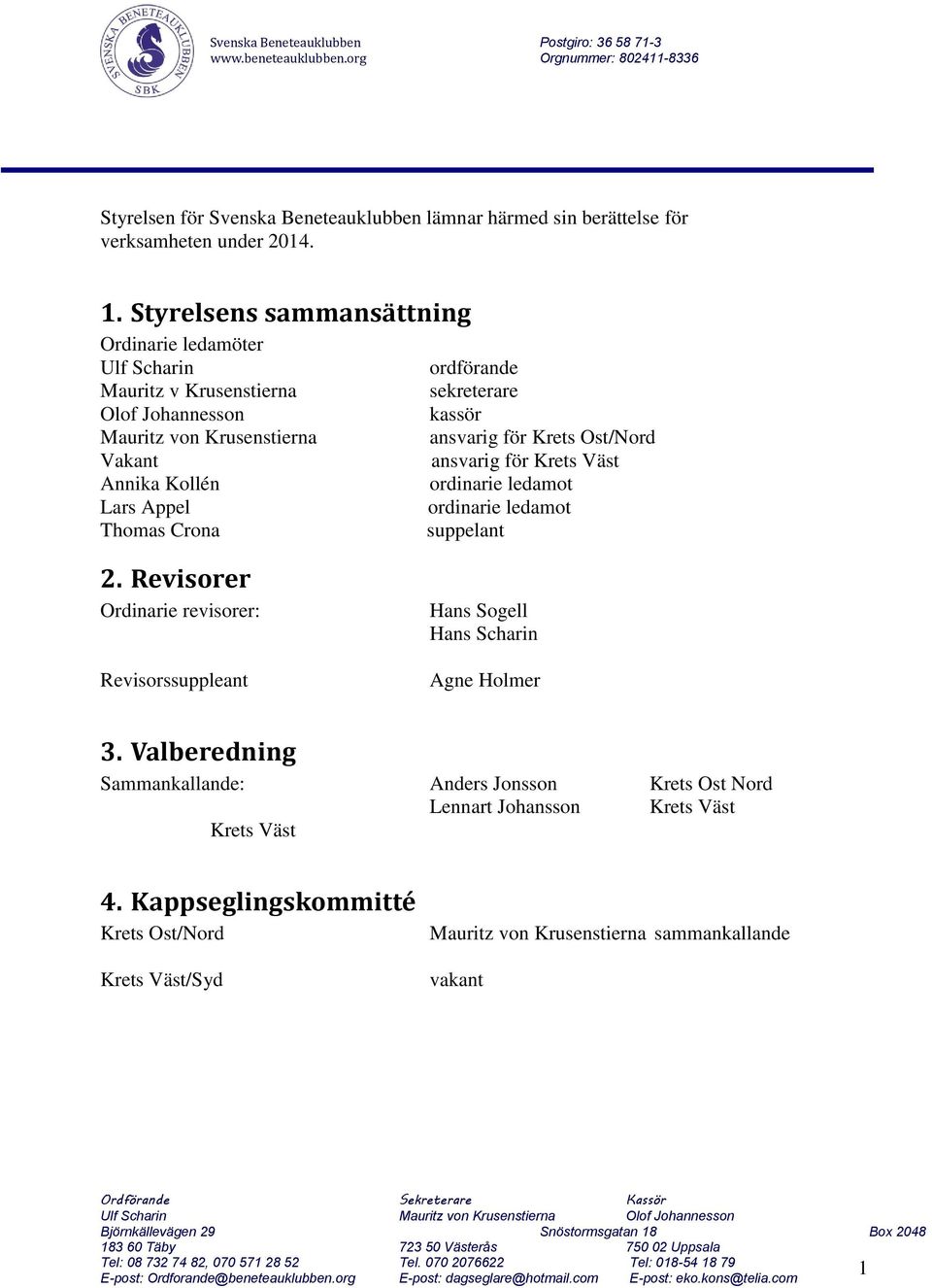 Krets Ost/Nord Vakant ansvarig för Krets Väst Annika Kollén ordinarie ledamot Lars Appel ordinarie ledamot Thomas Crona suppelant 2.