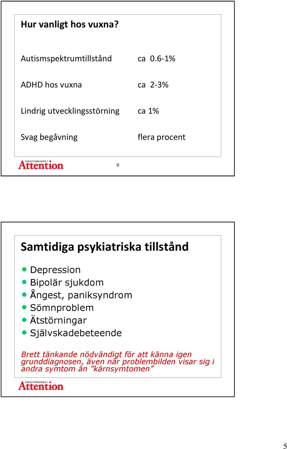 Samtidiga psykiatriska tillstånd Depression Bipolär sjukdom Ångest, paniksyndrom Sömnproblem