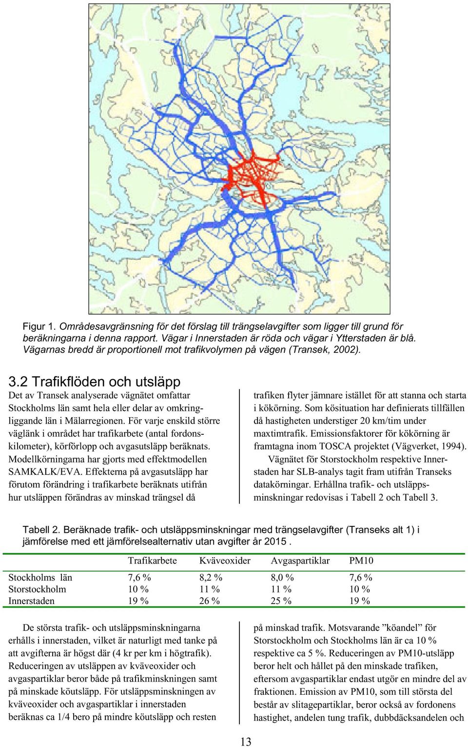 2 Trafikflöden och utsläpp Det av Transek analyserade vägnätet omfattar Stockholms län samt hela eller delar av omkringliggande län i Mälarregionen.