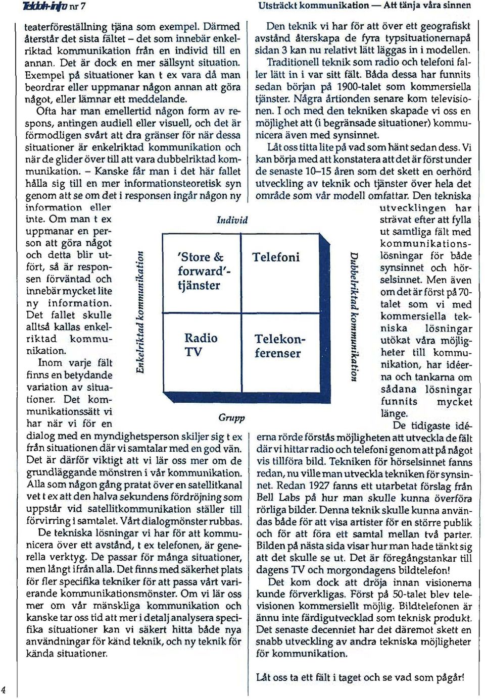 Oft hr mn emellertid någon form v respons, ntingen udiell eller visuell, och det är förmodligen svårt tt dr gränser för när dess situtioner är enkelriktd kommuniktion och när de glider över till tt