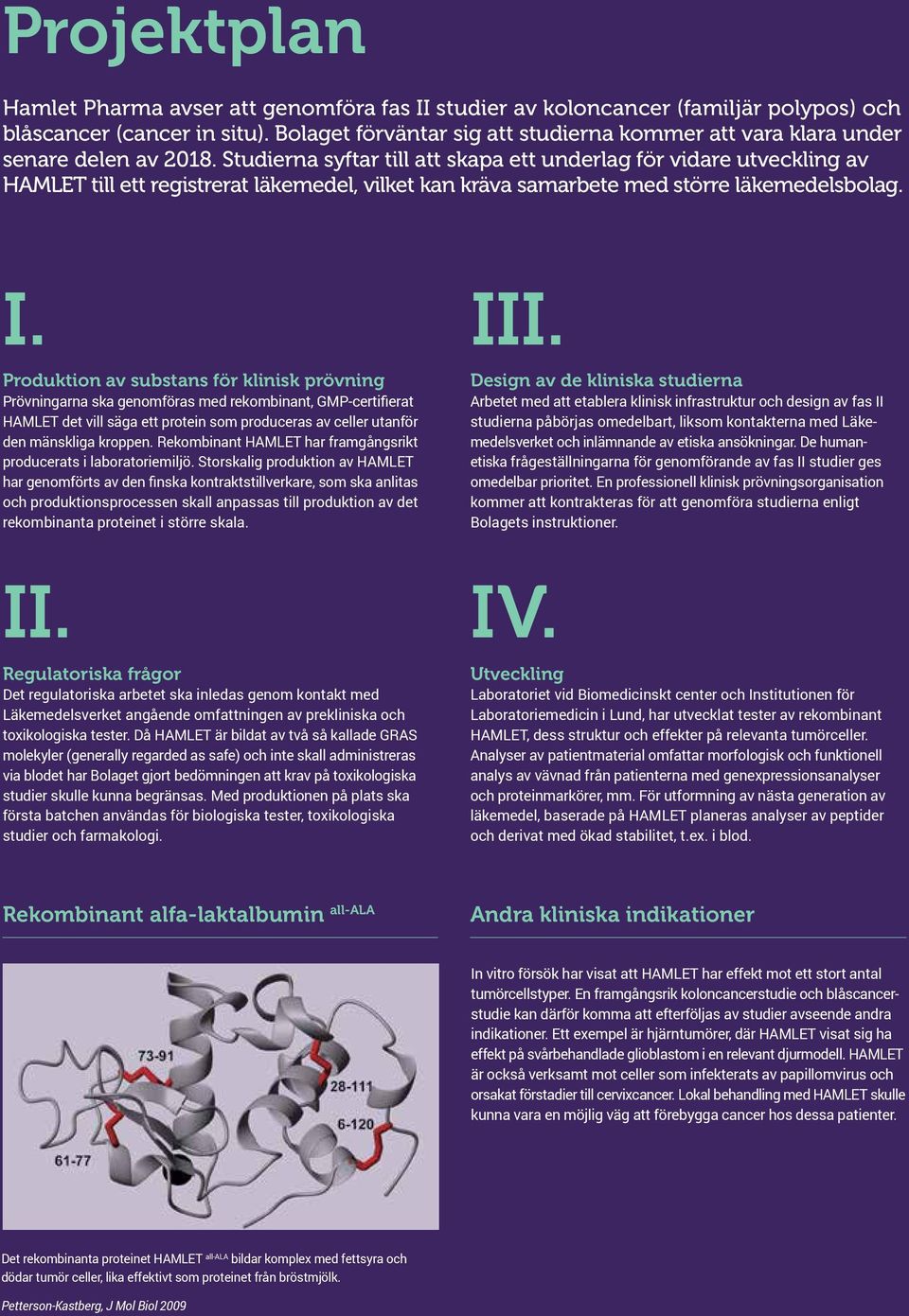 Studierna syftar till att skapa ett underlag för vidare utveckling av HAMLET till ett registrerat läkemedel, vilket kan kräva samarbete med större läkemedelsbolag. I.