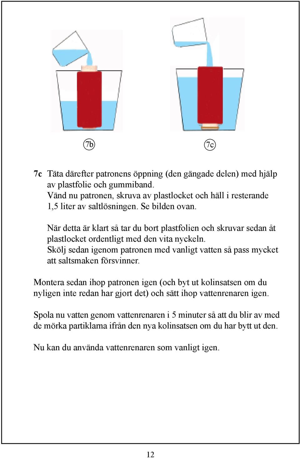 När detta är klart så tar du bort plastfolien och skruvar sedan åt plastlocket ordentligt med den vita nyckeln.