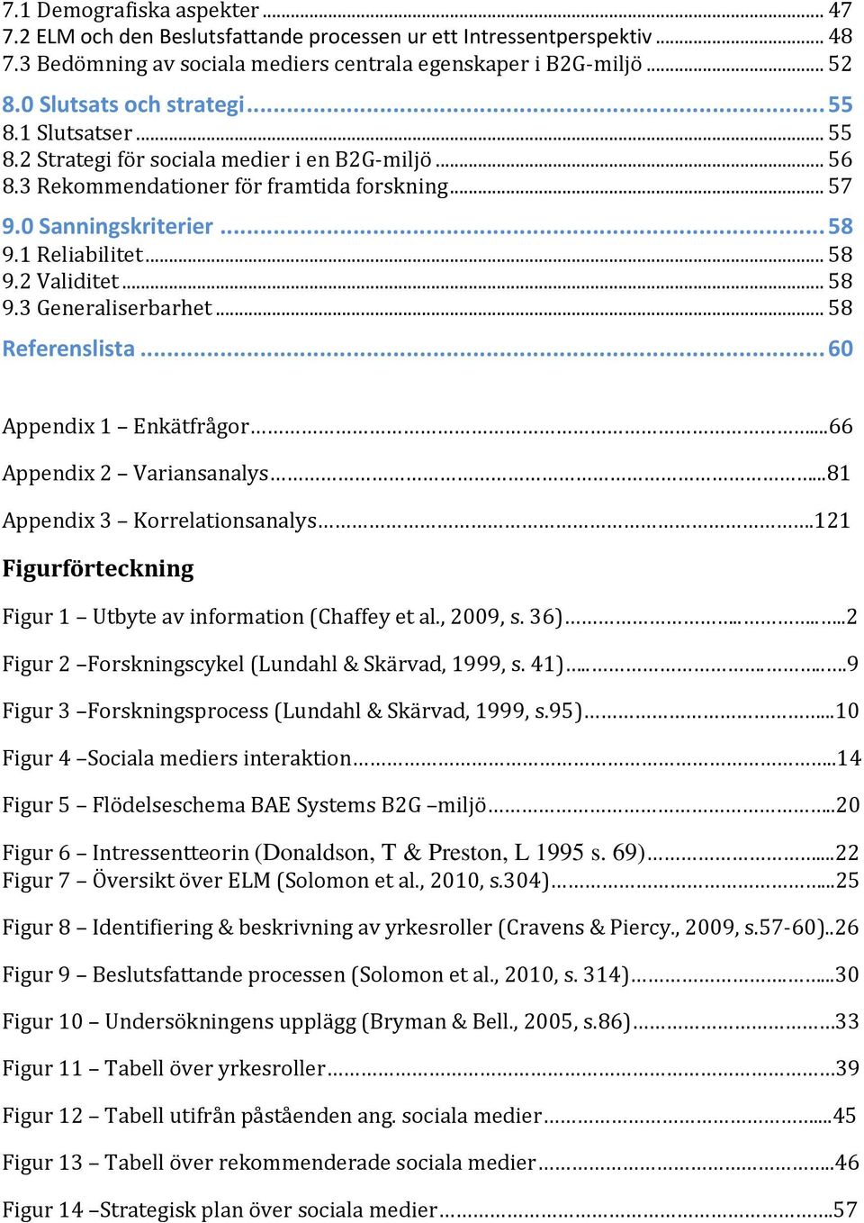 .. 58 9.2 Validitet... 58 9.3 Generaliserbarhet... 58 Referenslista... 60 Appendix 1 Enkätfrågor...66 Appendix 2 Variansanalys...81 Appendix 3 Korrelationsanalys.