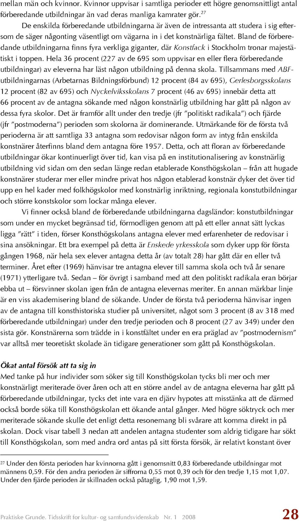 Bland de förberedande utbildningarna finns fyra verkliga giganter, där Konstfack i Stockholm tronar majestätiskt i toppen.