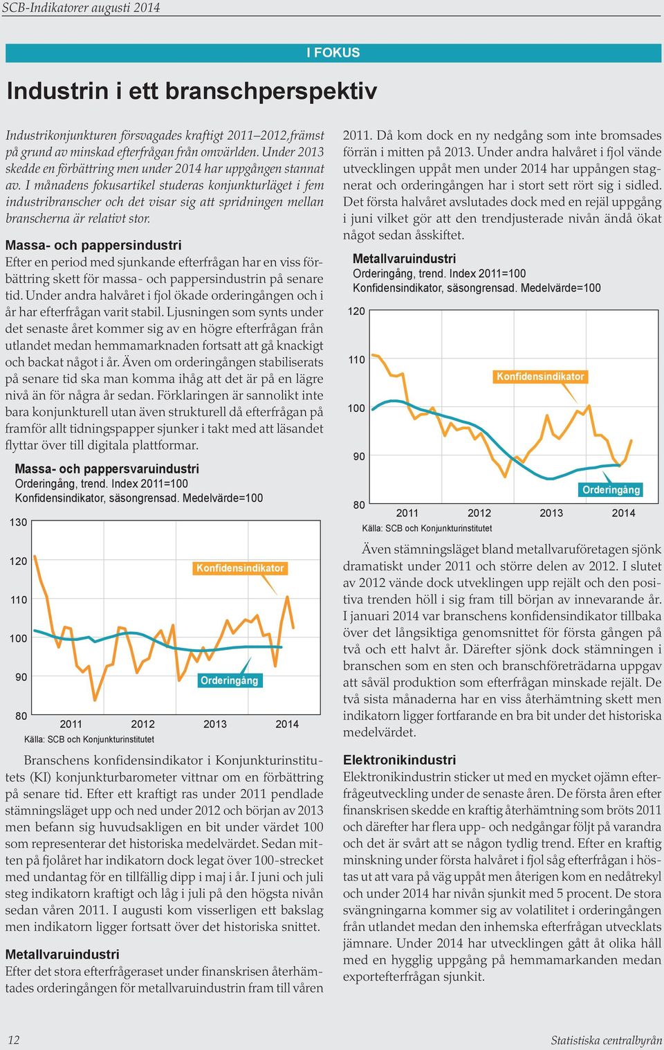 I månadens fokusartikel studeras konjunkturläget i fem industribranscher och det visar sig att spridningen mellan branscherna är relativt stor.