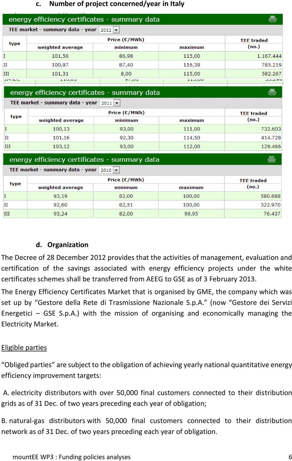 certificates schemes shall be transferred from AEEG to GSE as of 3 February 2013.