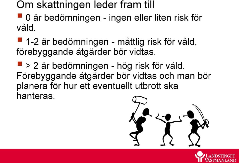 1-2 är bedömningen - måttlig risk för våld, förebyggande åtgärder bör