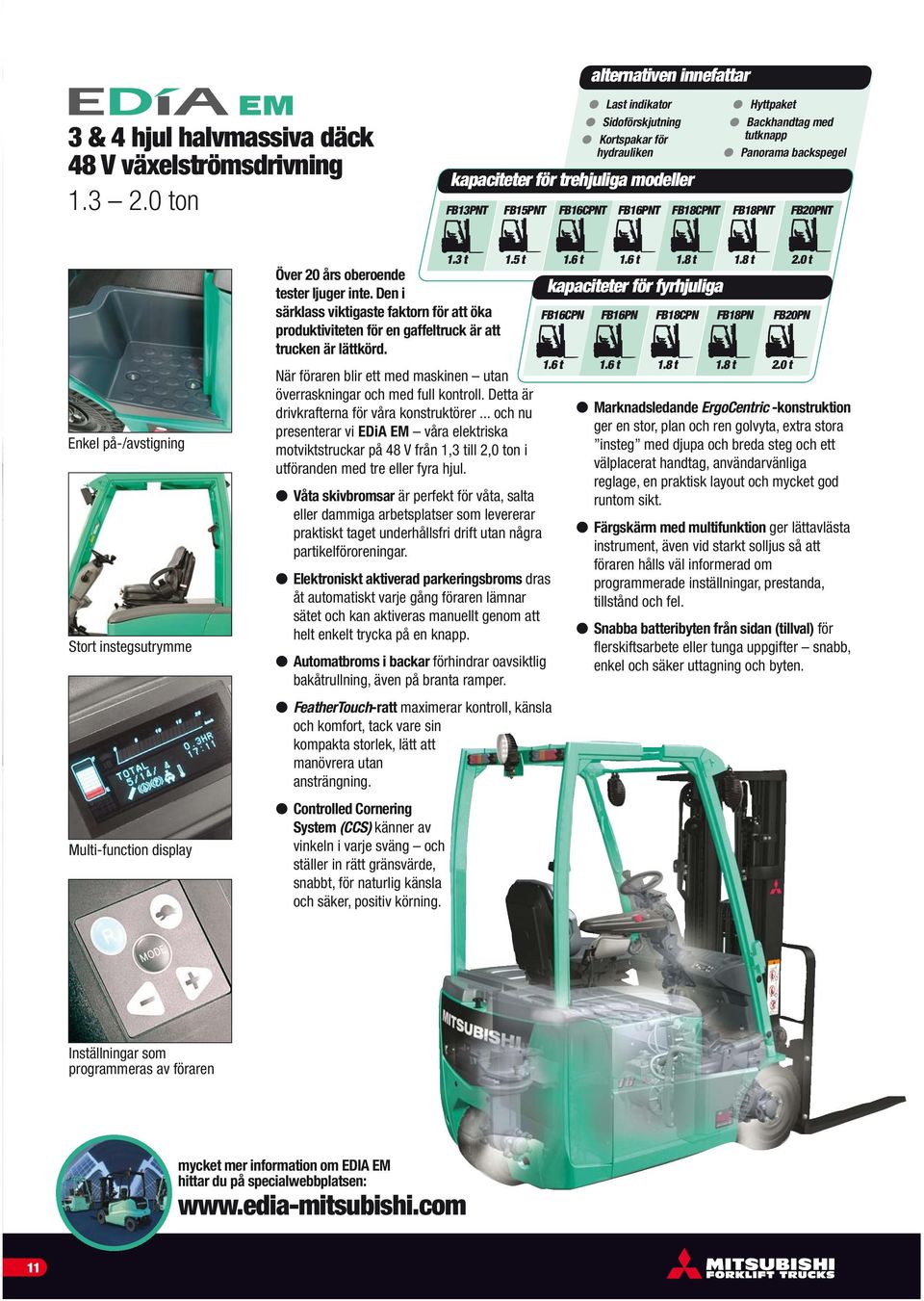 FB18PNT FB20PNT Enkel på-/avstigning Stort instegsutrymme Multi-function display 1.3 t 1.5 t 1.6 t Över 20 års oberoende tester ljuger inte.