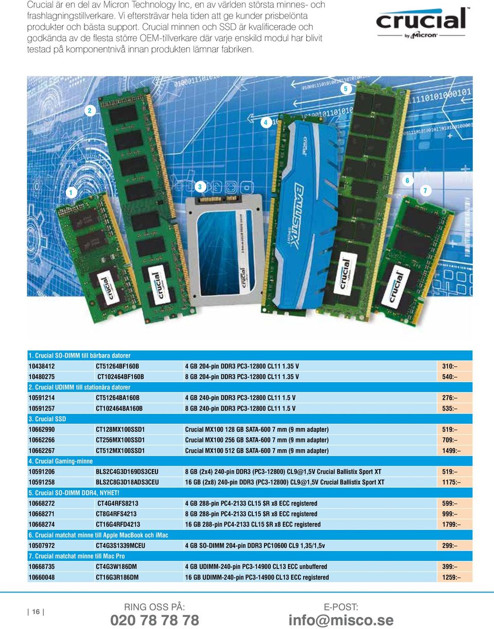 Crucial SO-DIMM till bärbara datorer 10438412 CT51264BF160B 4 GB 204-pin DDR3 PC3-12800 CL11 1.35 V 310: 10480275 CT102464BF160B 8 GB 204-pin DDR3 PC3-12800 CL11 1.35 V 540: 2.