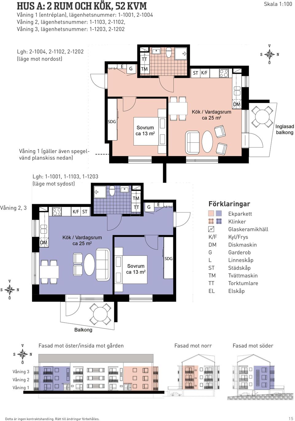 (läge mot sydost) 2 ca 25 m 2 ca 13 m 2 D D örklaringar kparkett linker laskeramikhäll yl/rys Diskmaskin arderob inneskåp tädskåp Tvättmaskin Torktumlare lskåp Balkong asad mot