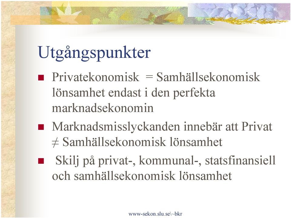 innebär att Privat Samhällsekonomisk lönsamhet Skilj på privat-,