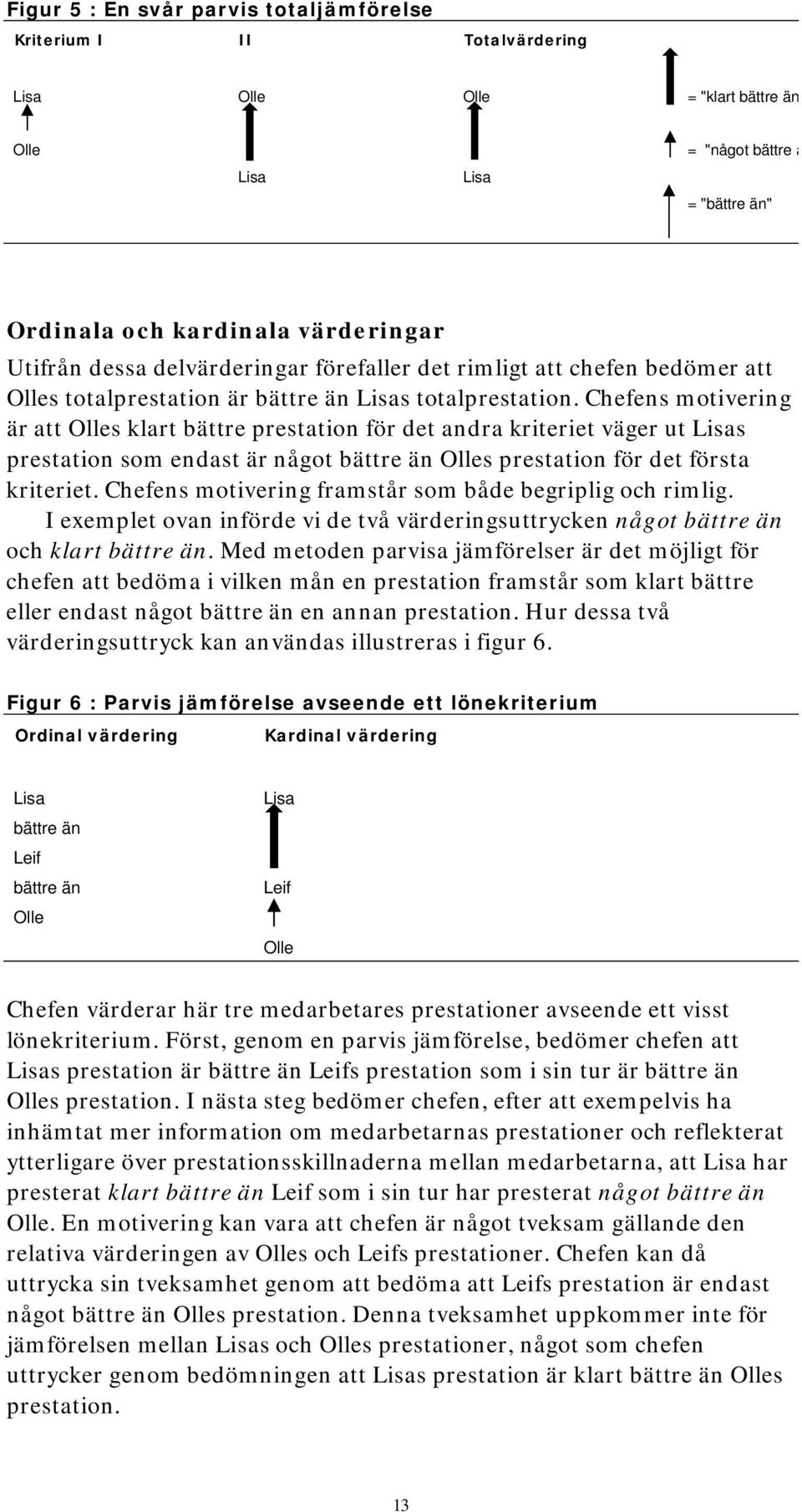 Chefens motivering är att Olles klart bättre prestation för det andra kriteriet väger ut Lisas prestation som endast är något bättre än Olles prestation för det första kriteriet.