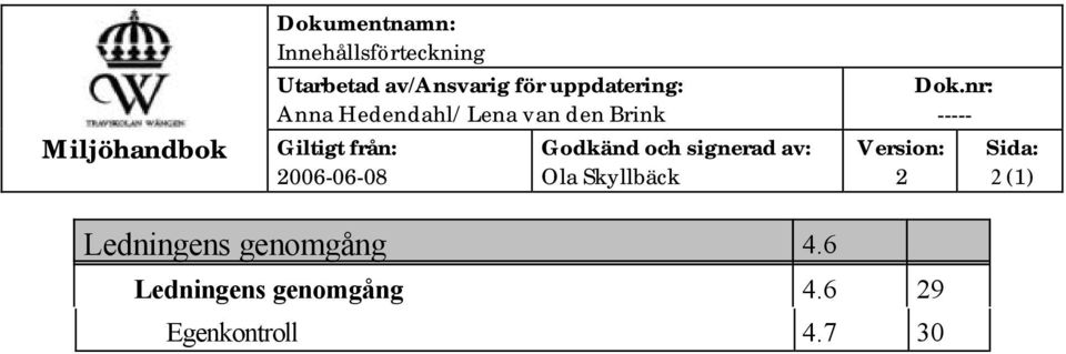 Dok.nr: ----- 2 (1) Ledningens genomgång 4.