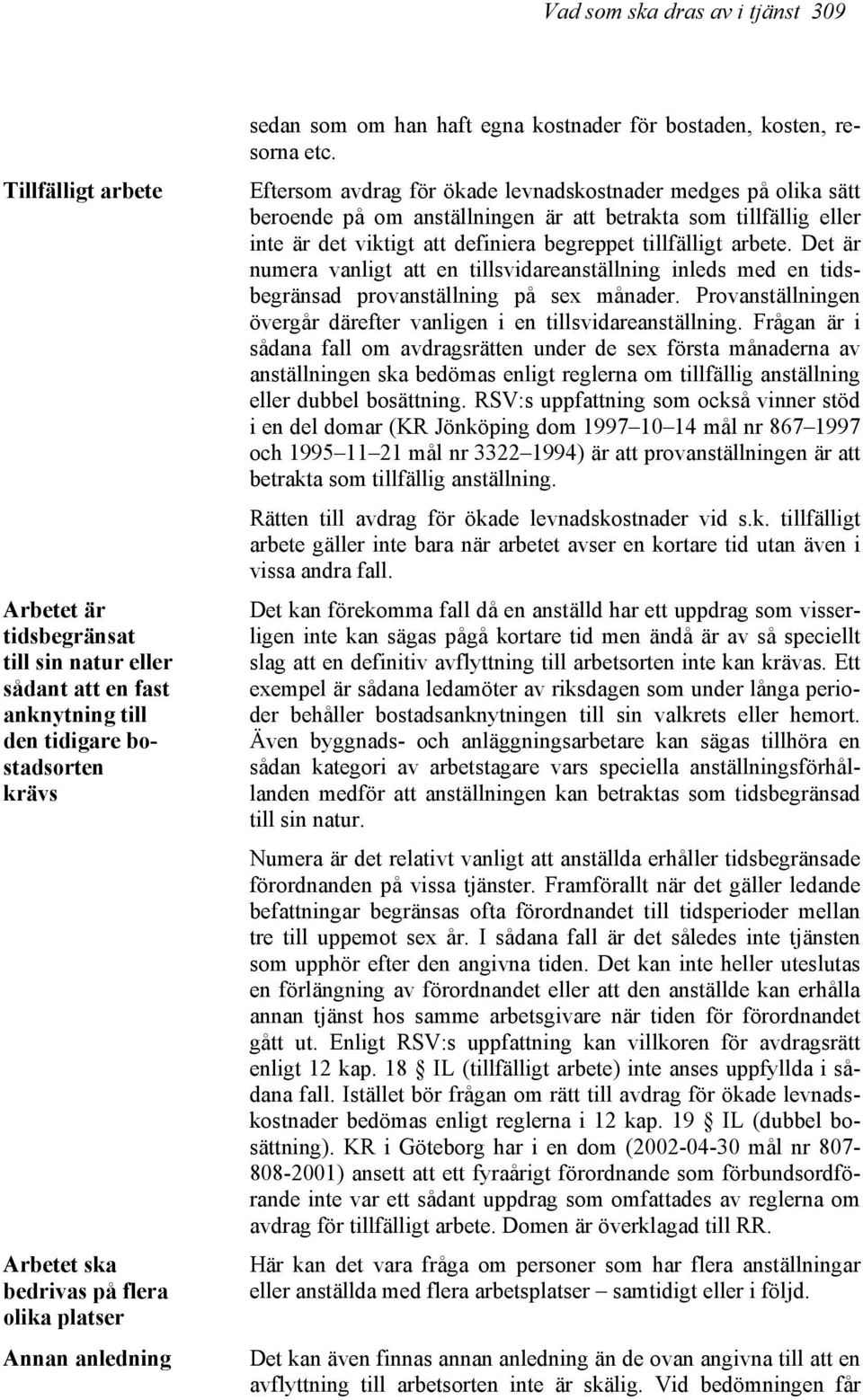 Eftersom avdrag för ökade levnadskostnader medges på olika sätt beroende på om anställningen är att betrakta som tillfällig eller inte är det viktigt att definiera begreppet tillfälligt arbete.