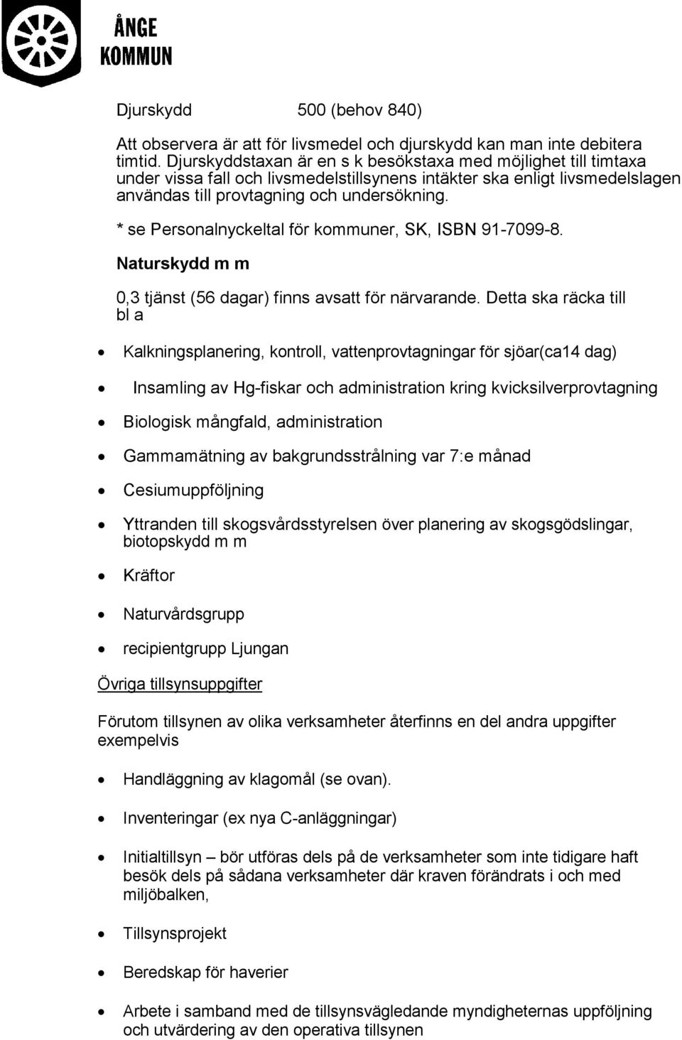 * se Personalnyckeltal för kommuner, SK, ISBN 91-7099-8. Naturskydd m m 0,3 tjänst (56 dagar) finns avsatt för närvarande.