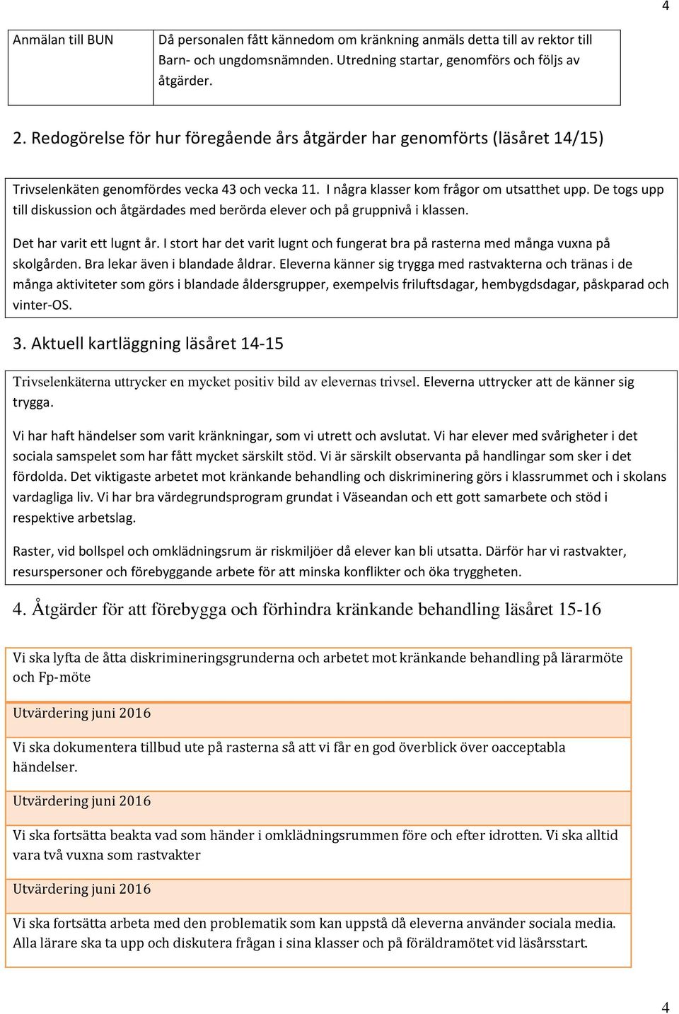 De togs upp till diskussion och åtgärdades med berörda elever och på gruppnivå i klassen. Det har varit ett lugnt år.