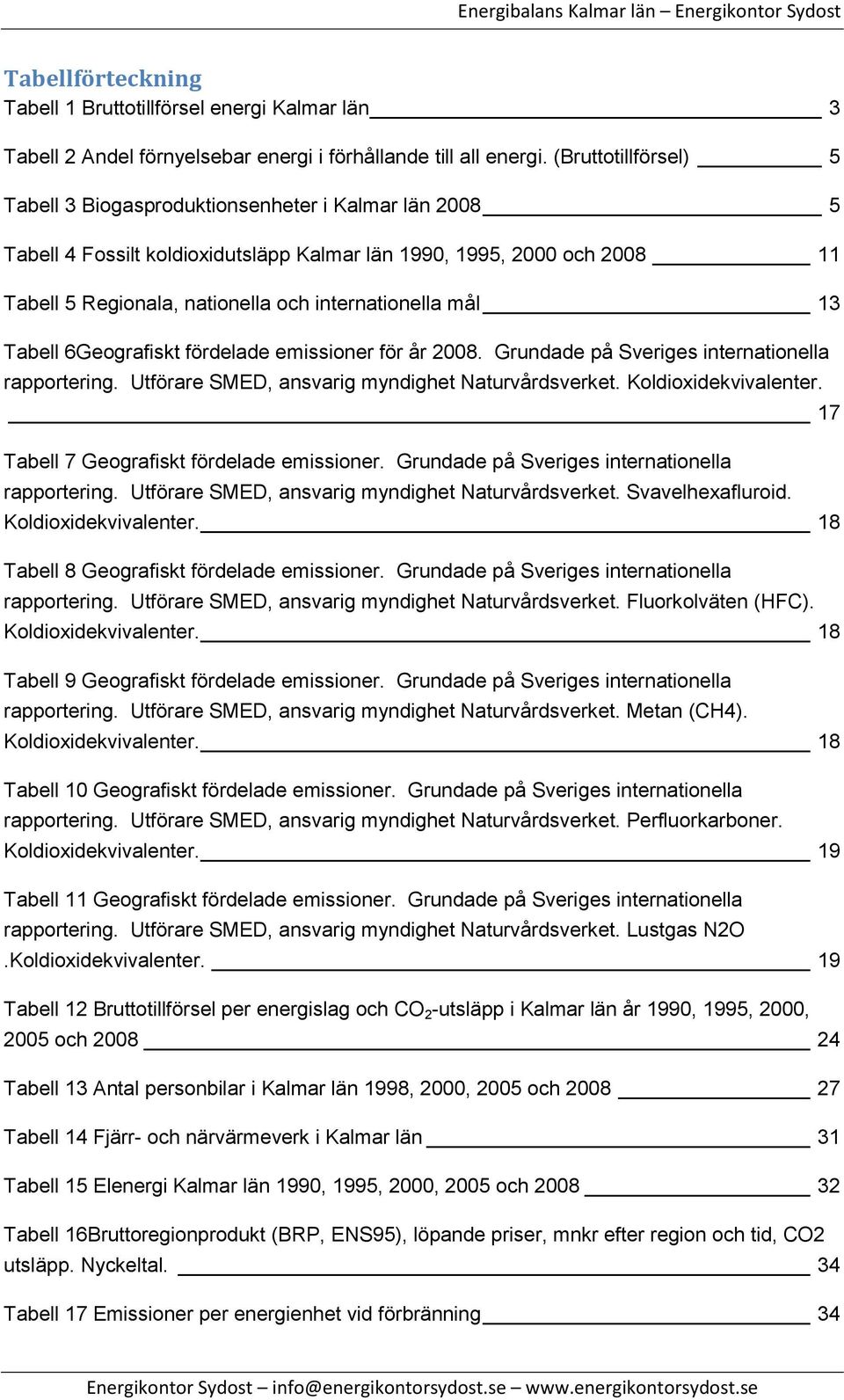 mål 13 Tabell 6Geografiskt fördelade emissioner för år 2008. Grundade på Sveriges internationella rapportering. Utförare SMED, ansvarig myndighet Naturvårdsverket. Koldioxidekvivalenter.