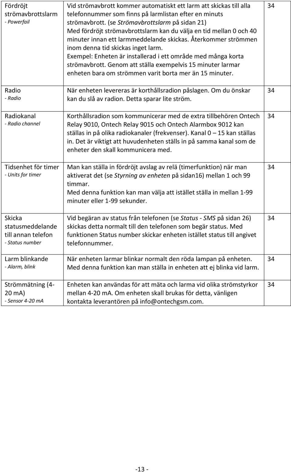 (se Strömavbrottslarm på sidan 21) Med fördröjt strömavbrottslarm kan du välja en tid mellan 0 och 40 minuter innan ett larmmeddelande skickas. Återkommer strömmen inom denna tid skickas inget larm.