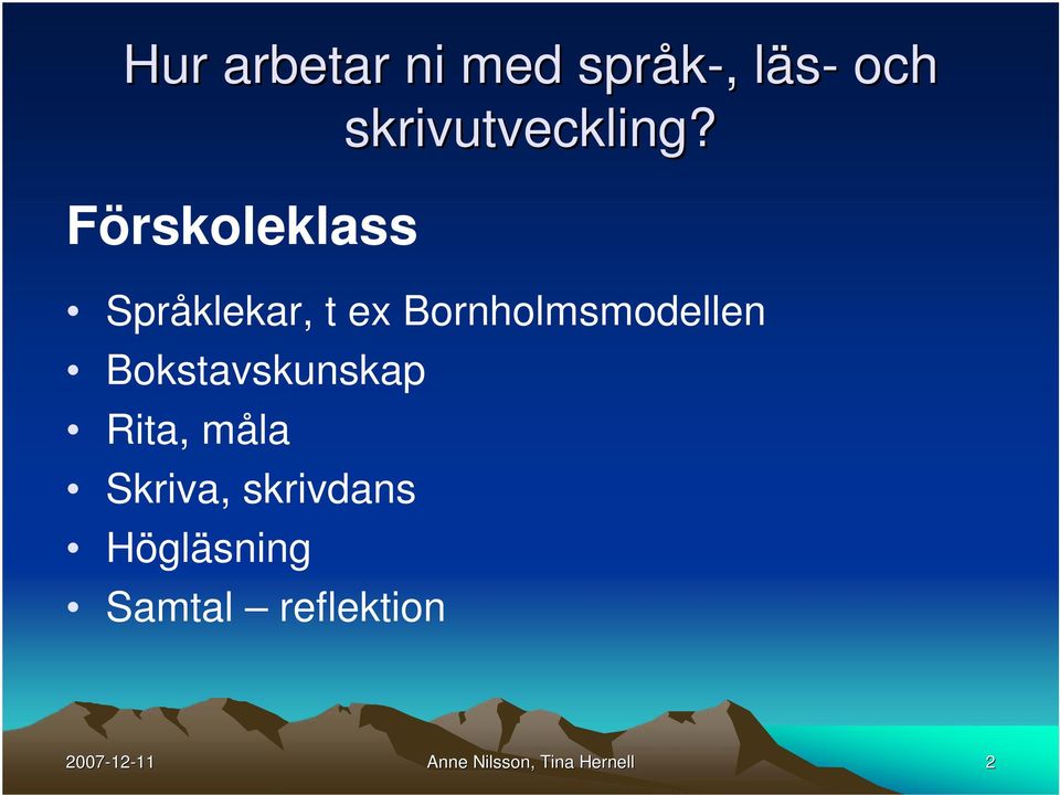 Språklekar, t ex Bornholmsmodellen Bokstavskunskap