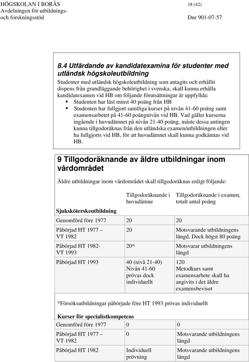 skall kunna erhålla kandidatexamen vid HB om följande förutsättningar är uppfyllda: Studenten har läst minst 40 poäng från HB Studenten har fullgjort samtliga kurser på nivån 41-60 poäng samt