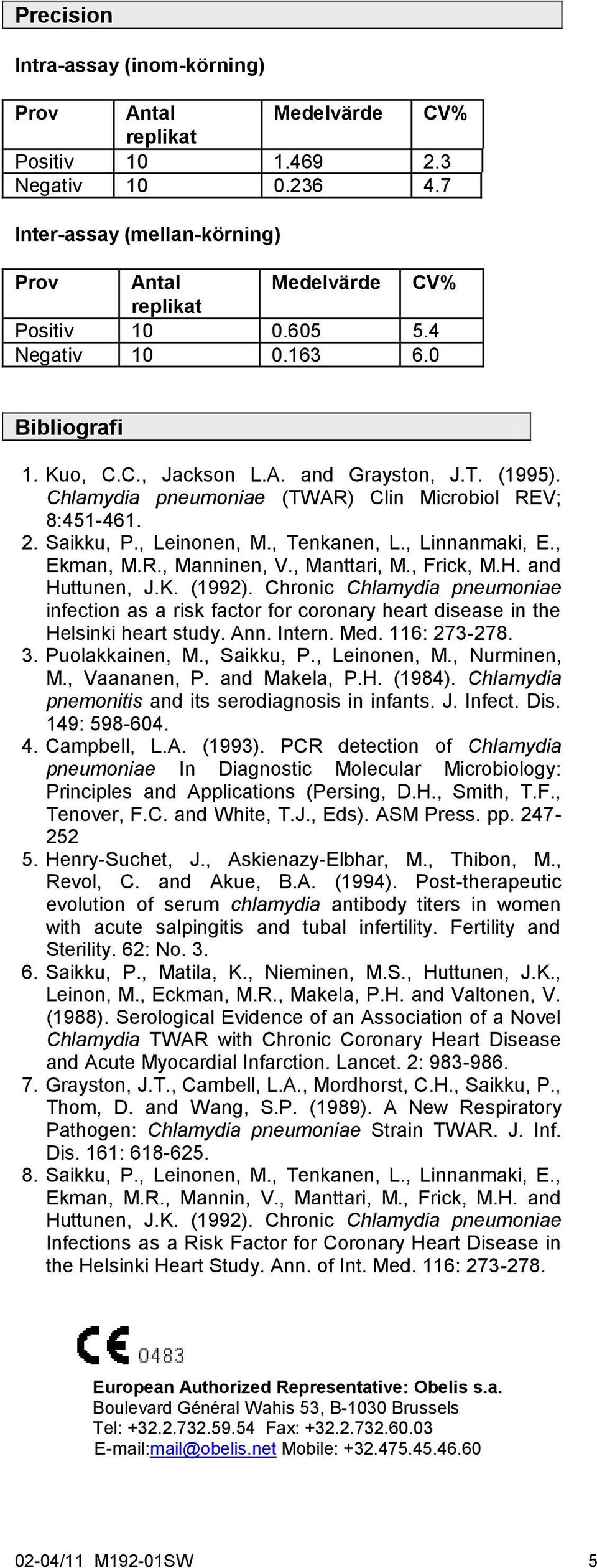 , Manttari, M., Frick, M.H. and Huttunen, J.K. (1992). Chronic Chlamydia pneumoniae infection as a risk factor for coronary heart disease in the Helsinki heart study. Ann. Intern. Med. 116: 273-278.