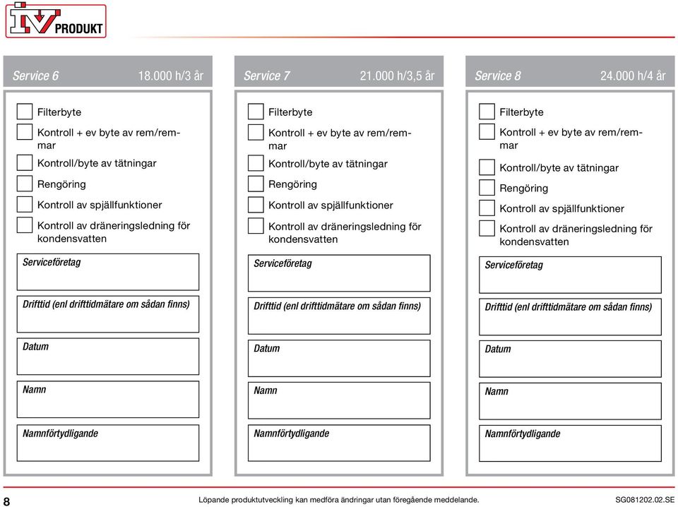 000 h/3,5 år Service 8 24.