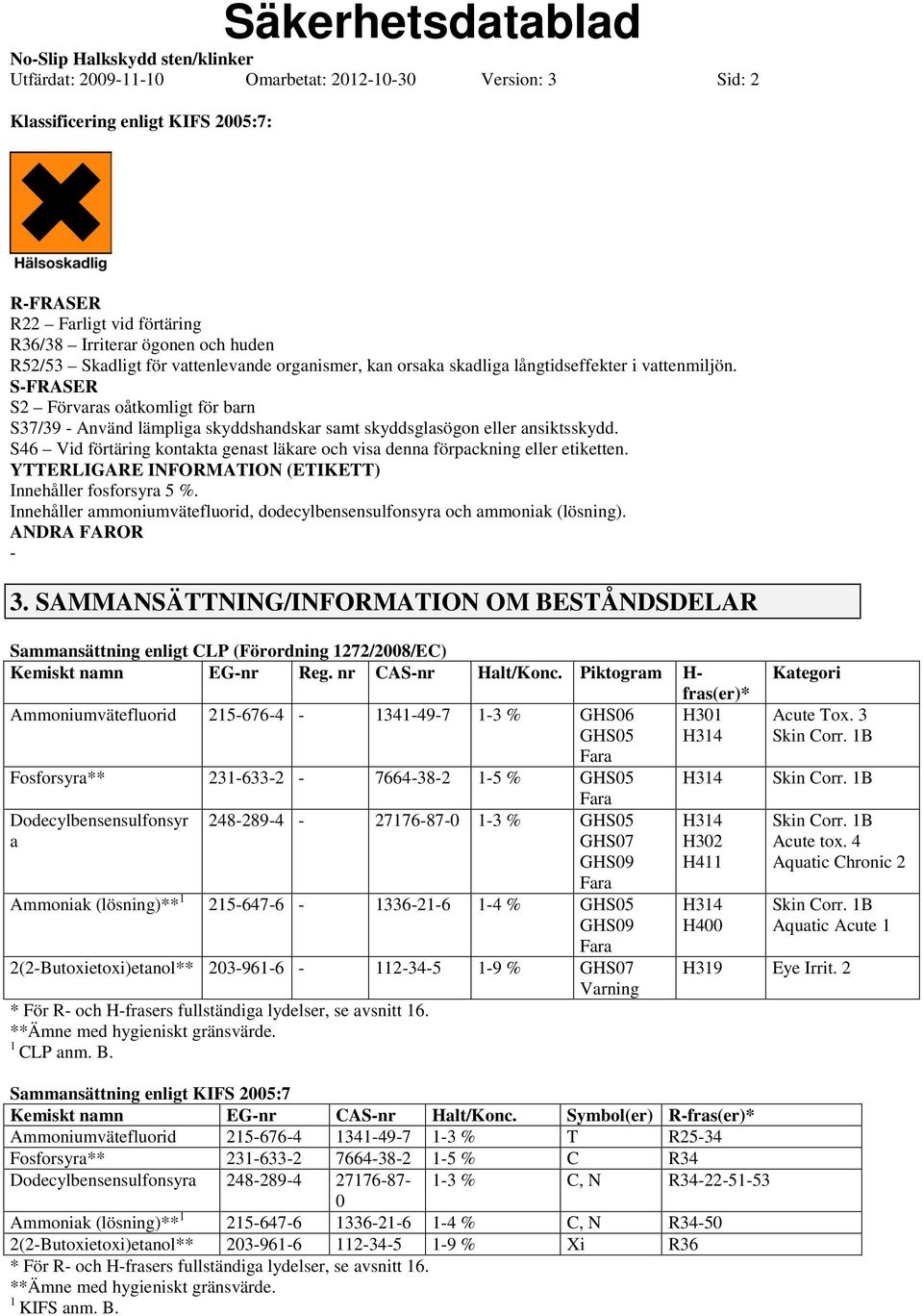 S46 Vid förtäring kontakta genast läkare och visa denna förpackning eller etiketten. YTTERLIGARE INFORMATION (ETIKETT) Innehåller fosforsyra 5 %.