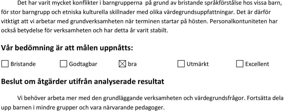 Personalkontuniteten har också betydelse för verksamheten och har detta år varit stabilt.