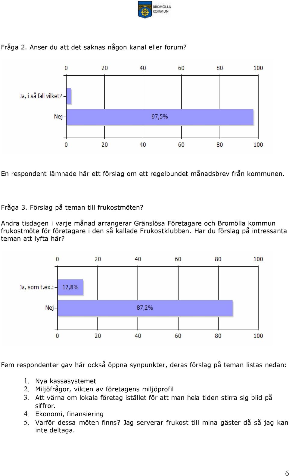 Har du förslag på intressanta teman att lyfta här? Fem respondenter gav här också öppna synpunkter, deras förslag på teman listas nedan: 1. Nya kassasystemet 2.